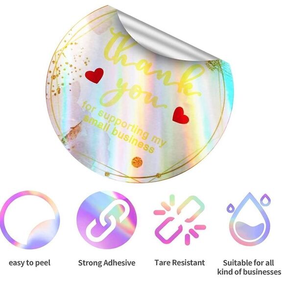 1.5” BULK ROLL 400 THANK YOU FOR SUPPORTING SMALL BUSINESS STICKERS IRIDESCENT - Picture 2 of 9